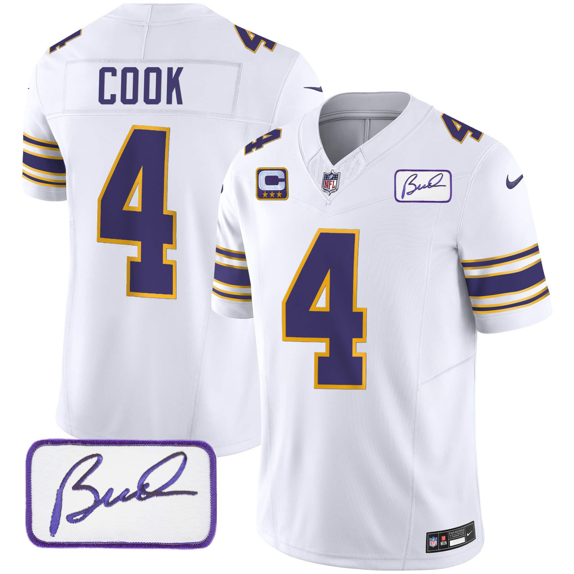 Men Minnesota Vikings 4 Cook White 2024 Nike Bud Grant Patch Classic Limited NFL Jersey